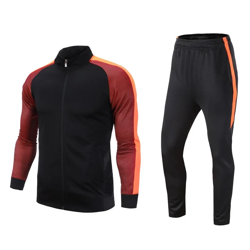 2Pcs Set Men's Soccer Sportswear Tracksuit Jacket Football Training Suit Autumn Winter Spring Long Sleeve Zipper Top and Pants