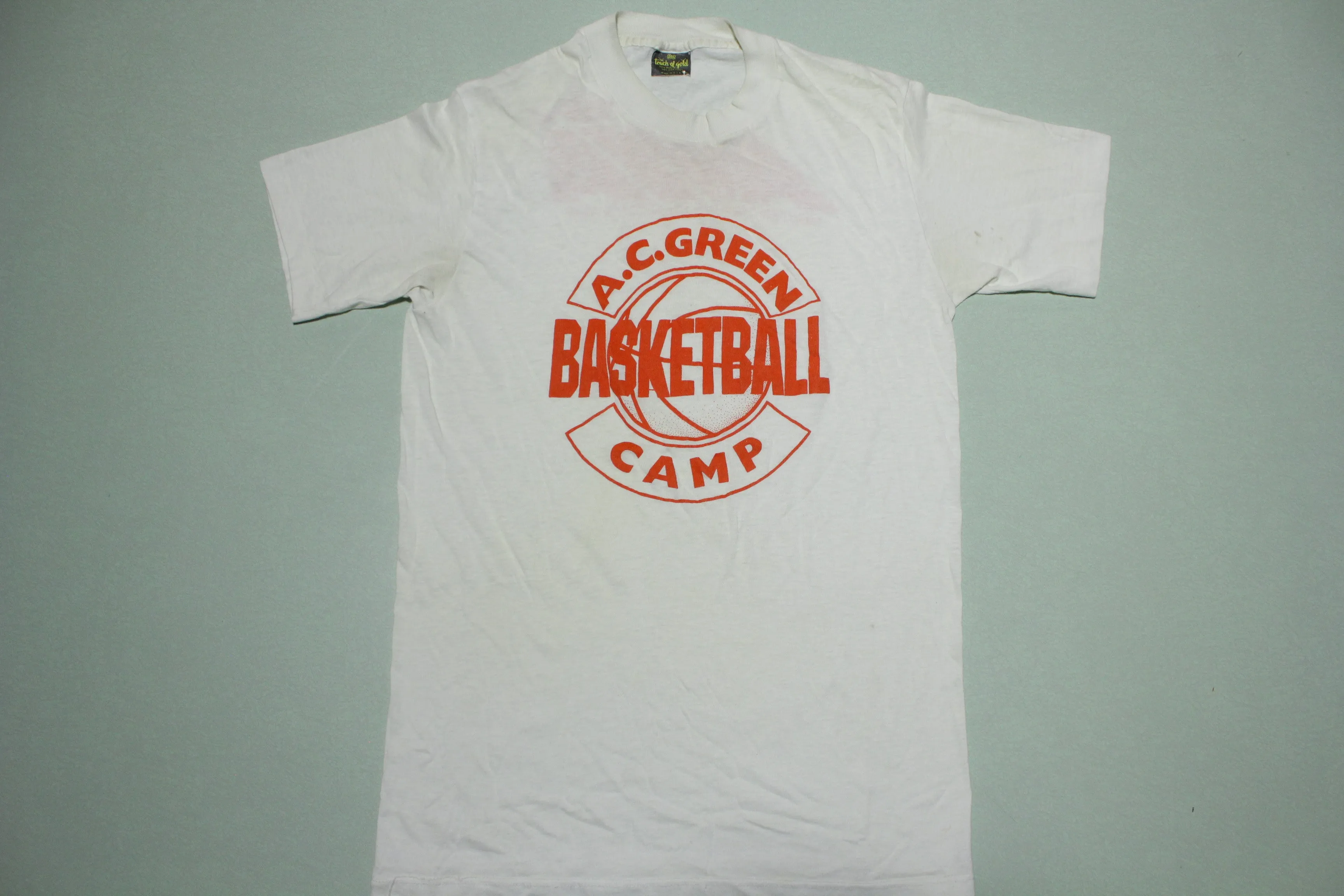 AC Green Basketball Camp Avia Vintage Single Stitch Touch Of Gold USA Made T-Shirt