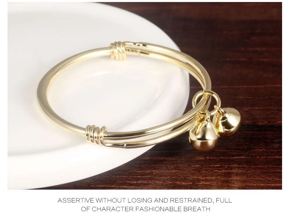 Adjustable Children Gold Color Bells Open Bangles