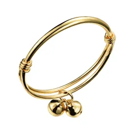 Adjustable Children Gold Color Bells Open Bangles