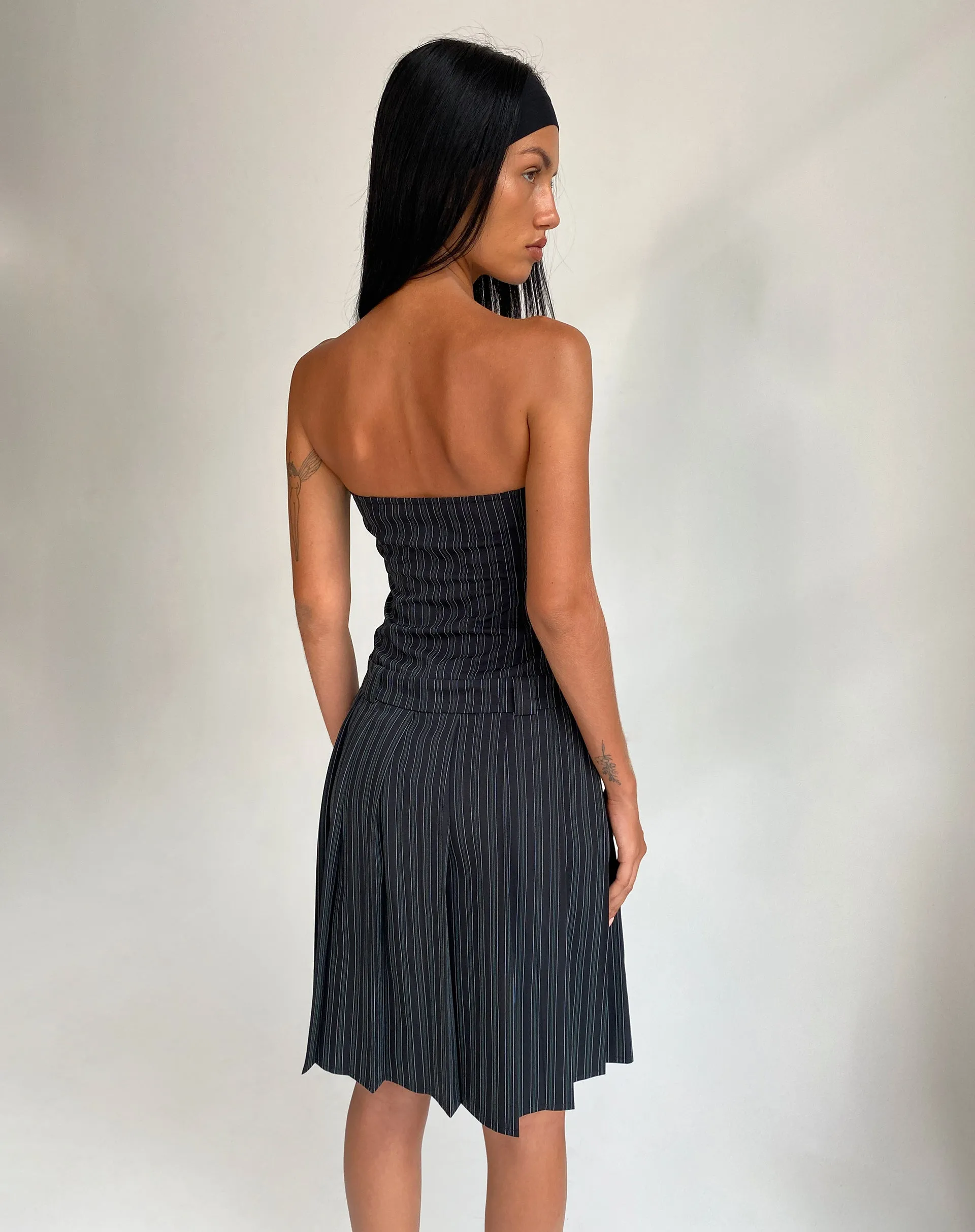 Aldari Bandeau Midi Dress in Tailoring Black Pinstripe