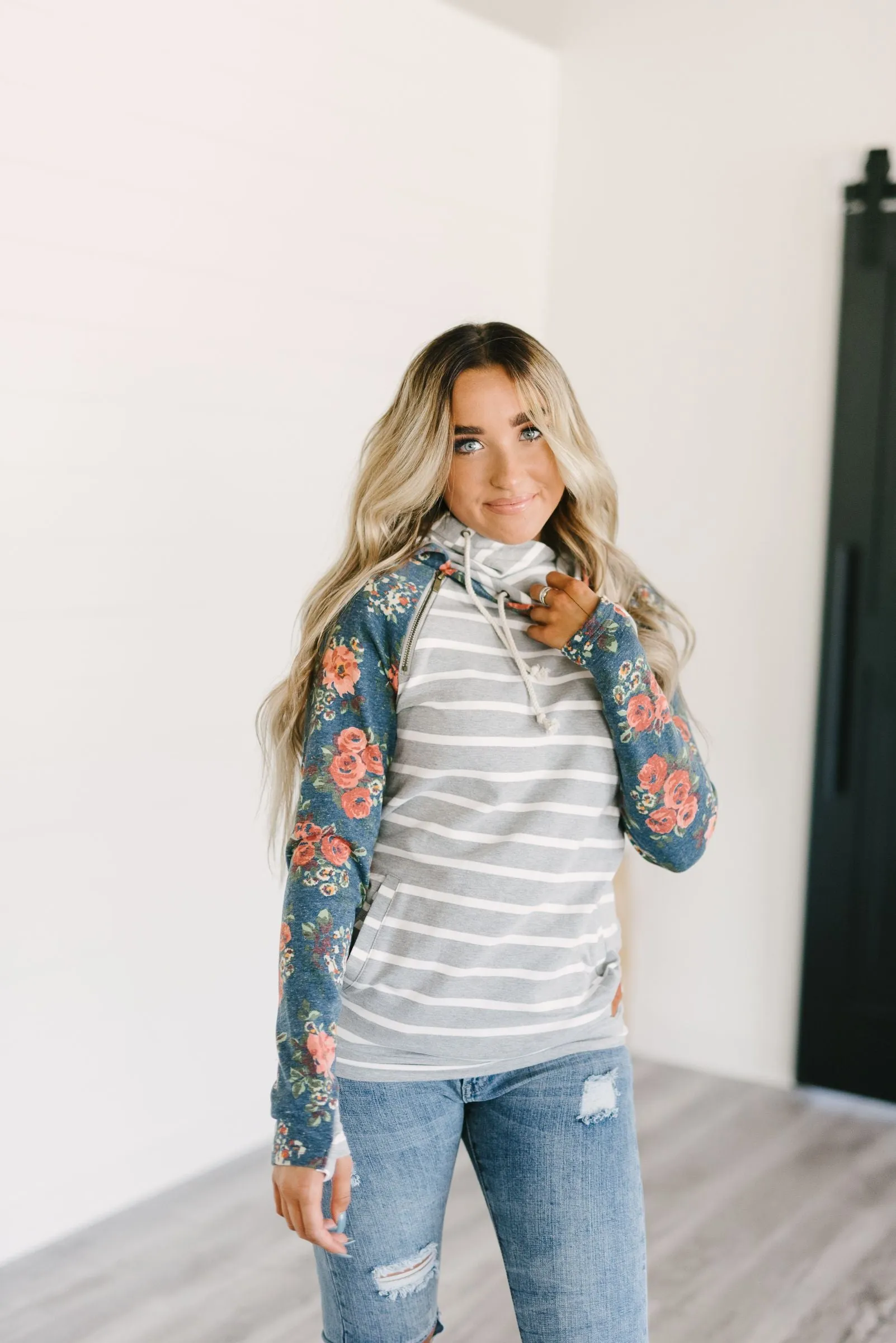 Ampersand Avenue DoubleHood Sweatshirt - Vintage Blue Floral Baseball