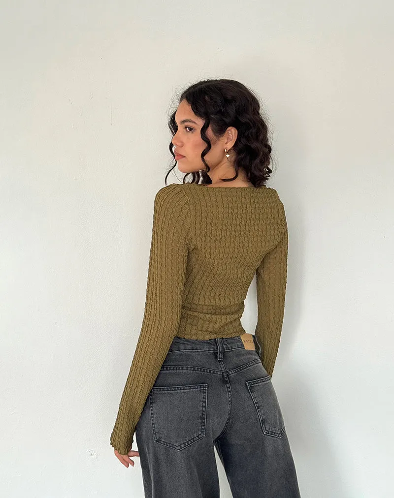 Angela Long Sleeve Top in Crinkle Olive