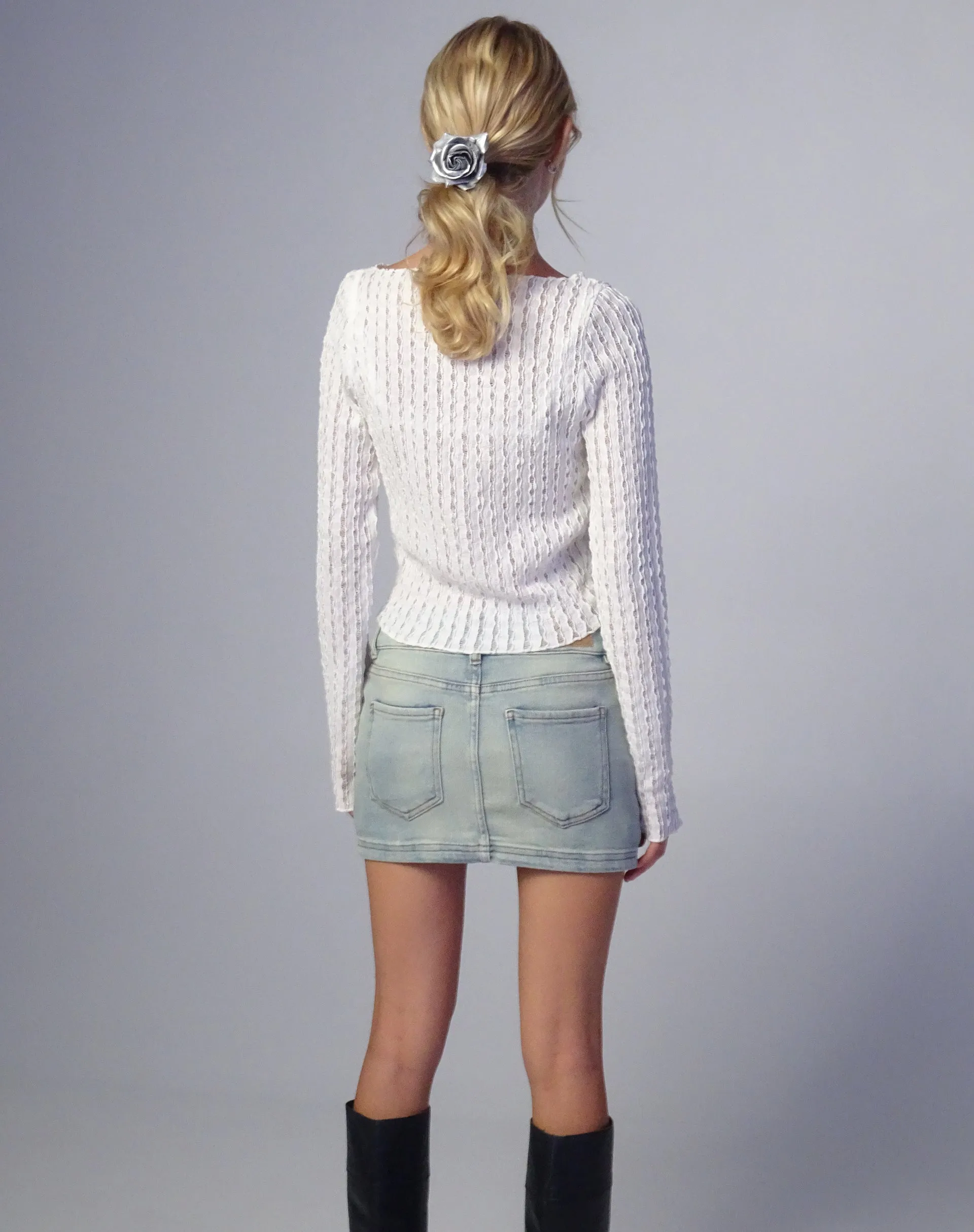 Angela Long Sleeve Top in Crinkle White