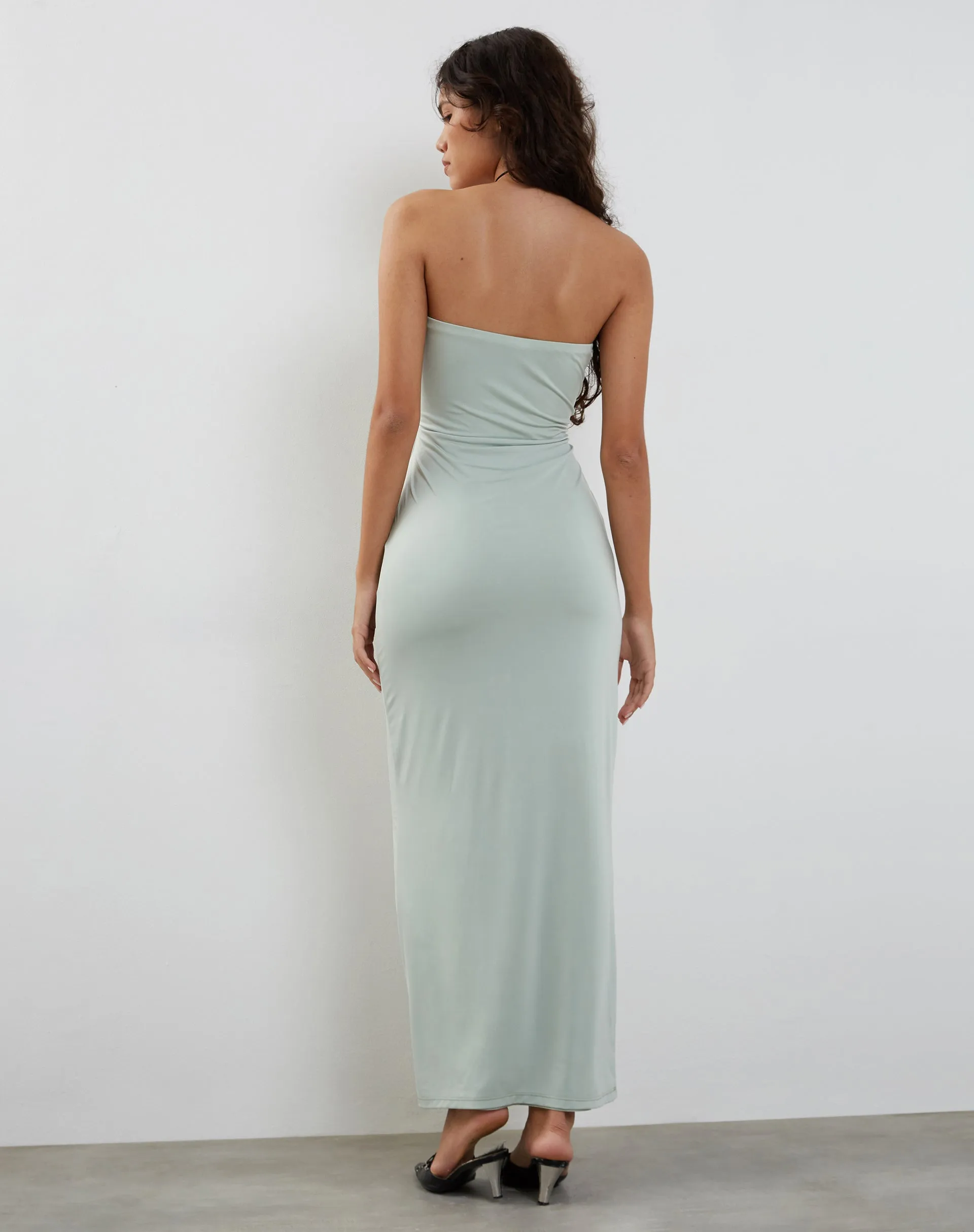 Annalise Bandeau Slinky Maxi Dress in Mint