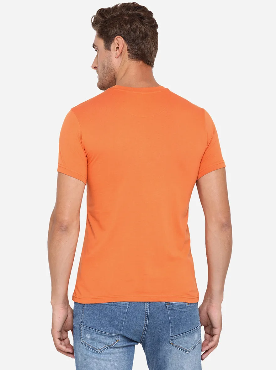 Apricot Orange Printed Slim Fit T-Shirt | Greenfibre