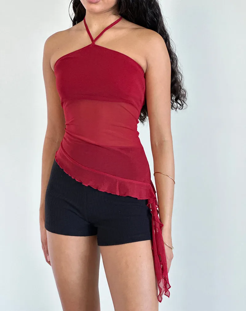 Arabella Halterneck Top in Mesh Cherry