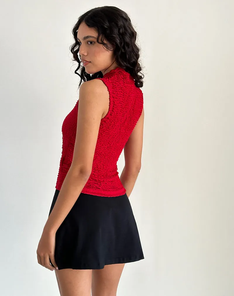 Arien Textured Mock Neck Top in Red