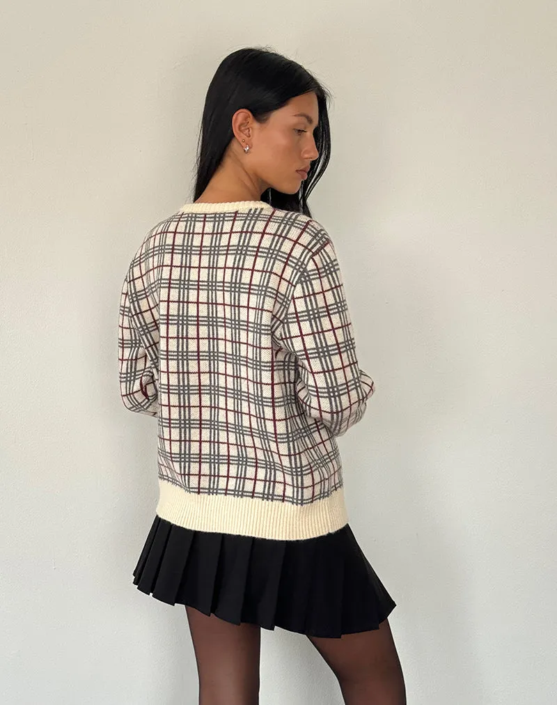 Arlene Cardigan Checked Knit Cream