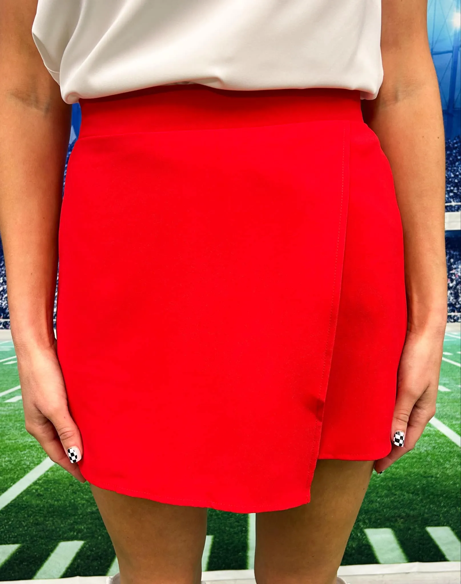 Asymmetrical Overlay Skort | Red