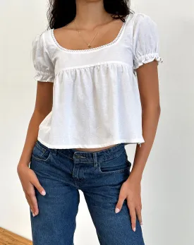 Axoni Square Neck Blouse in Linen White