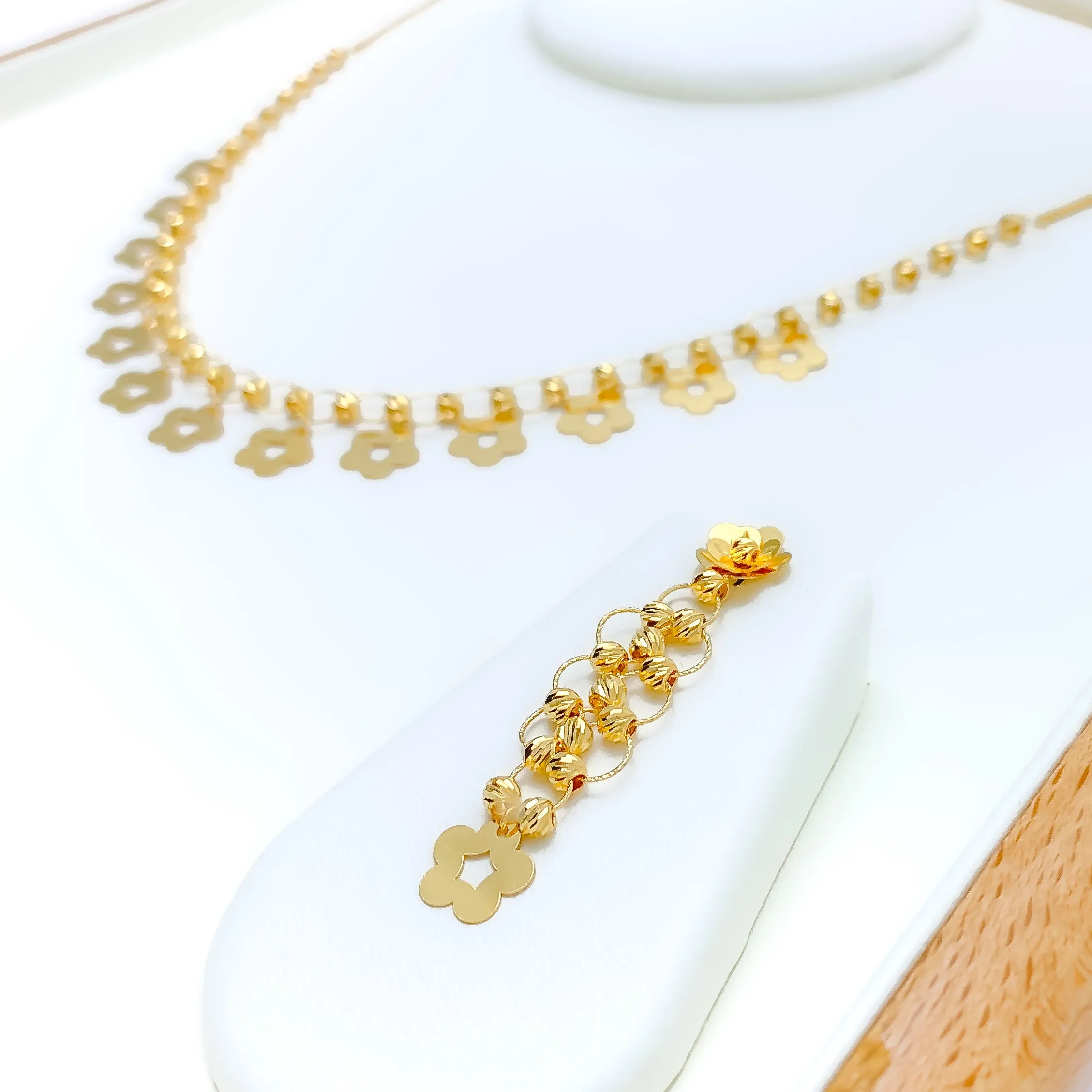 Blooming Flower Charm 22K Gold Necklace Set