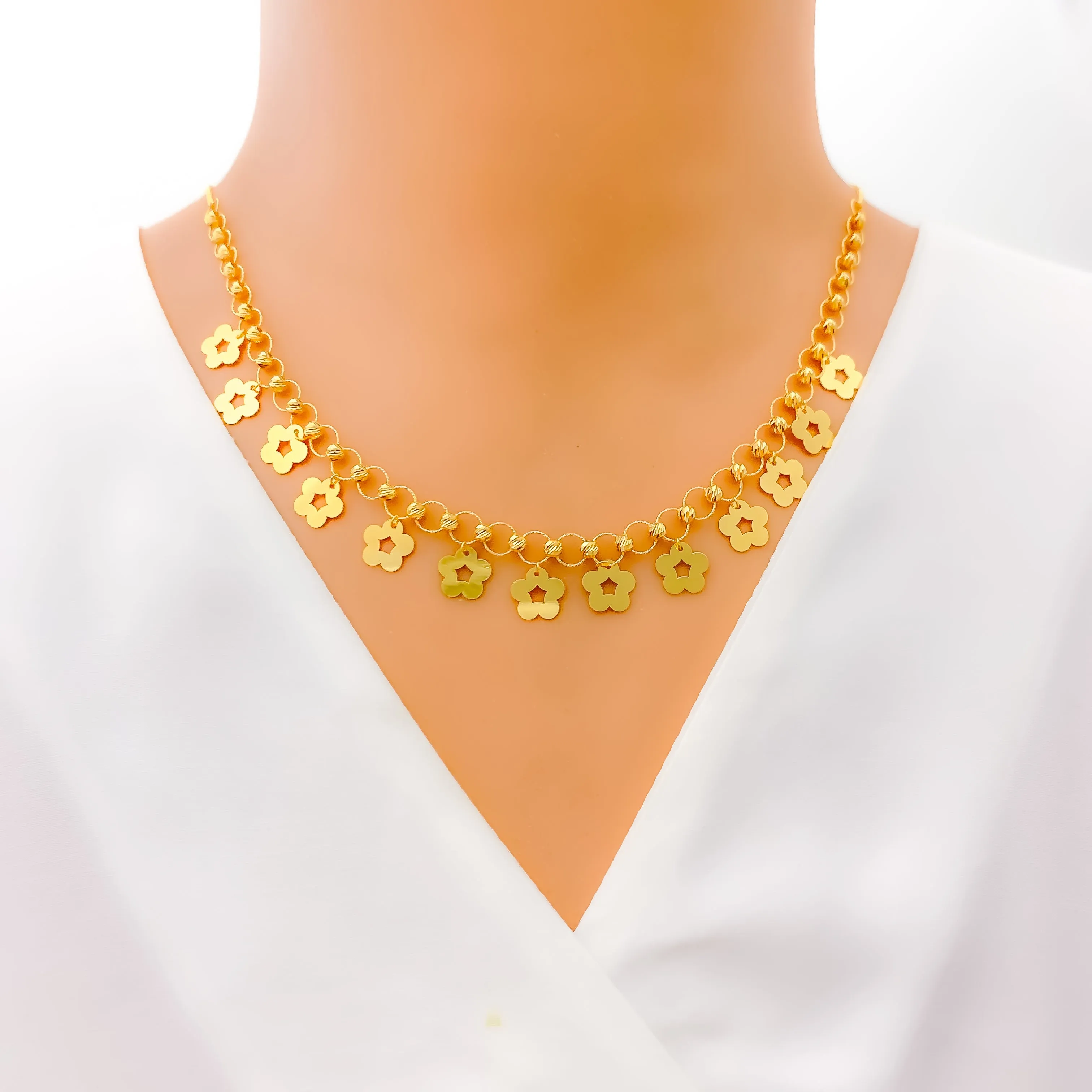 Blooming Flower Charm 22K Gold Necklace Set