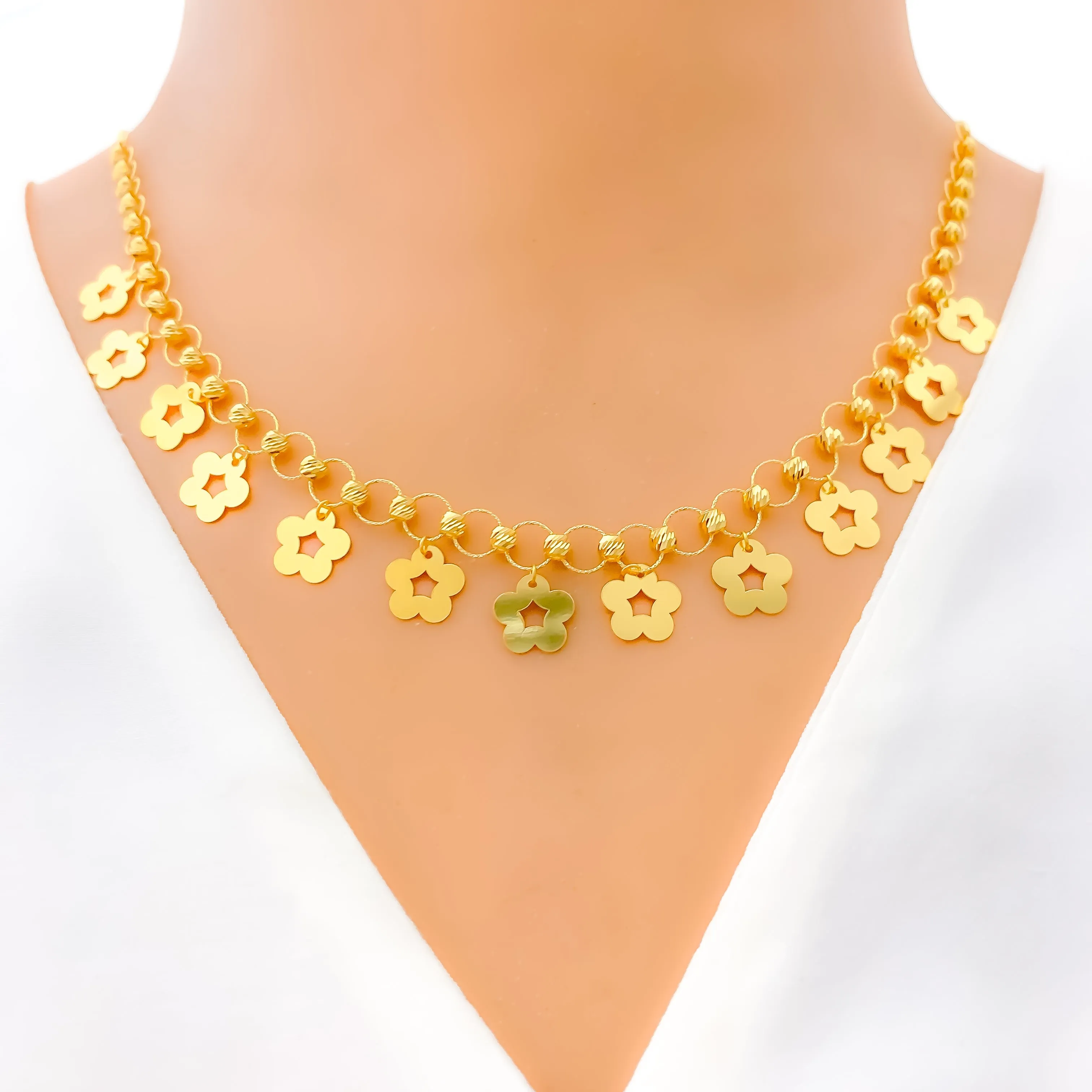 Blooming Flower Charm 22K Gold Necklace Set