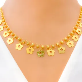 Blooming Flower Charm 22K Gold Necklace Set