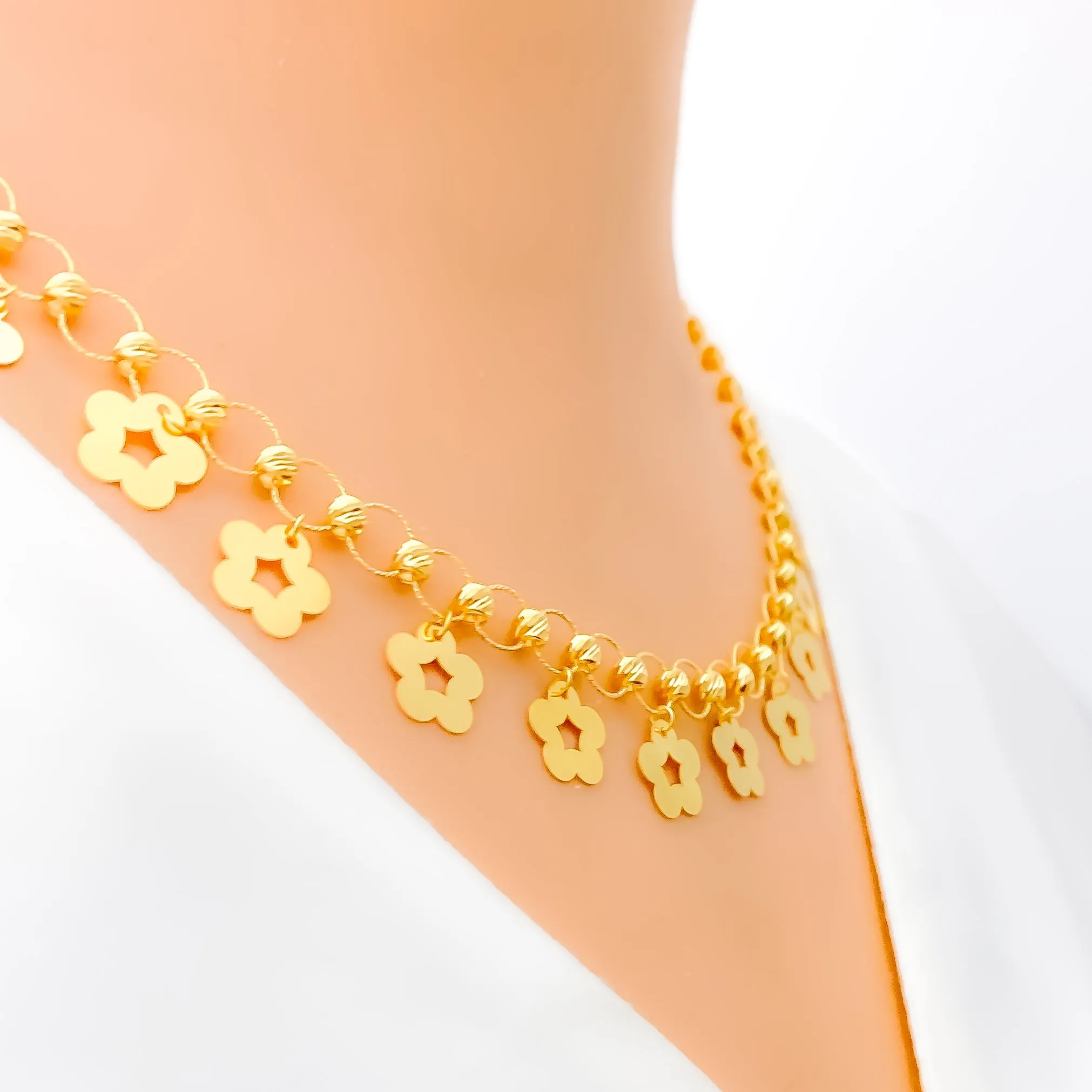 Blooming Flower Charm 22K Gold Necklace Set