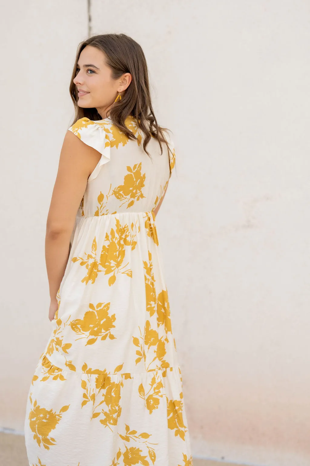 Blossoms Flutter Trim Midi Dress