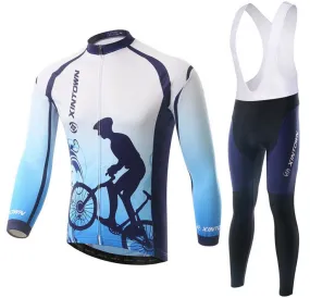 Blue Cyclist Long Sleeve Cycling Jersey Set