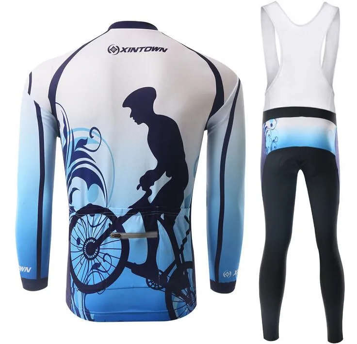 Blue Cyclist Long Sleeve Cycling Jersey Set