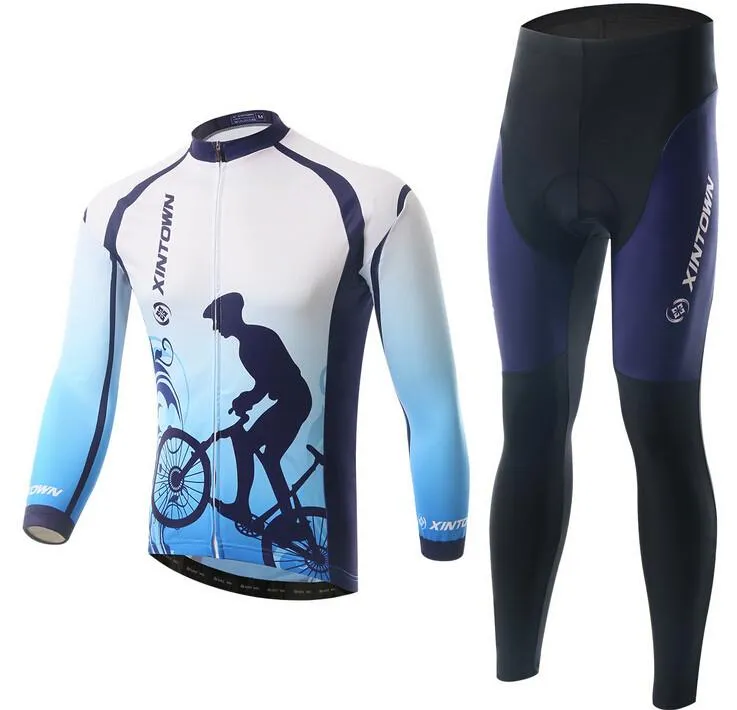 Blue Cyclist Long Sleeve Cycling Jersey Set