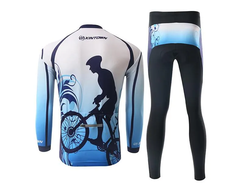 Blue Cyclist Long Sleeve Cycling Jersey Set