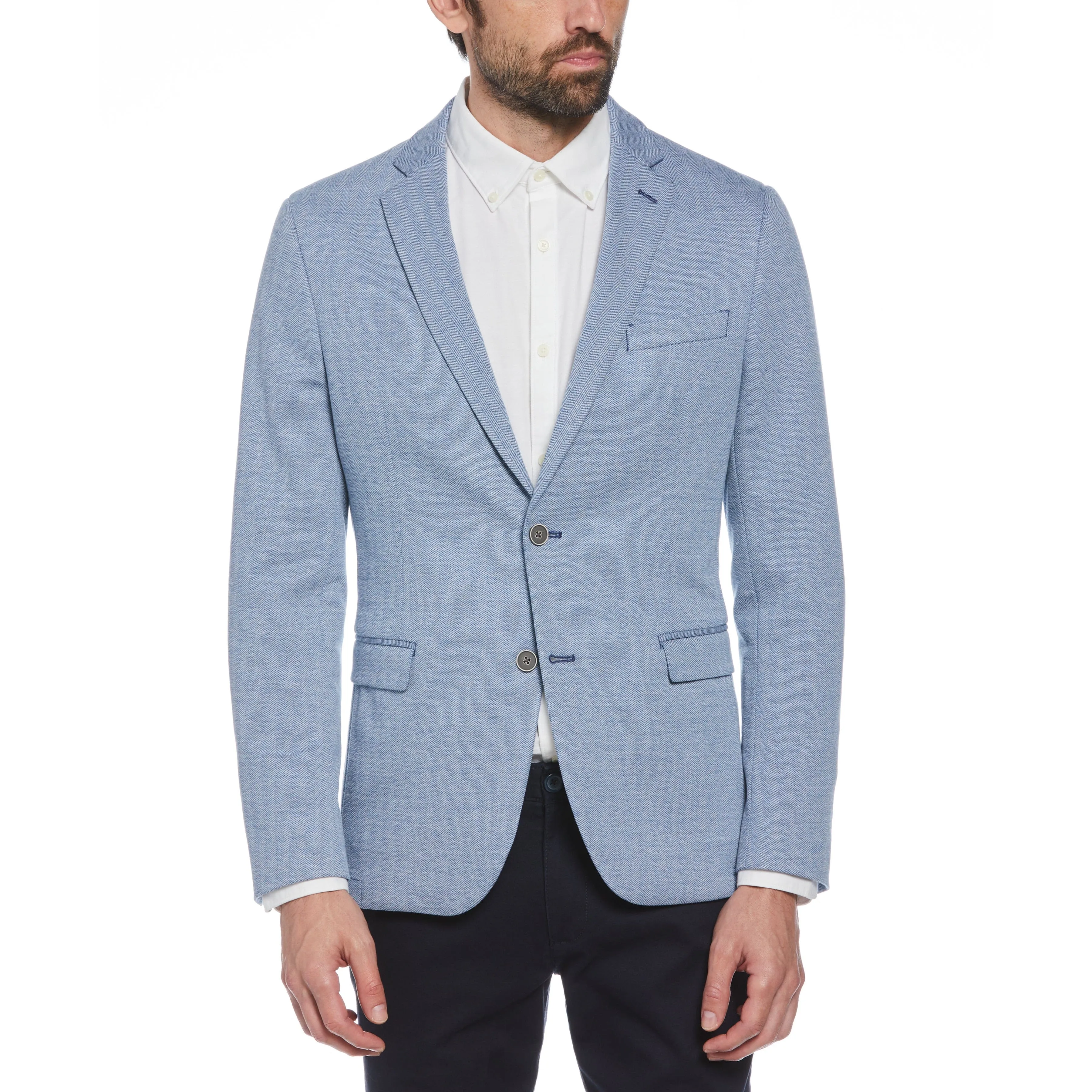 Blue Herringbone Knit Blazer