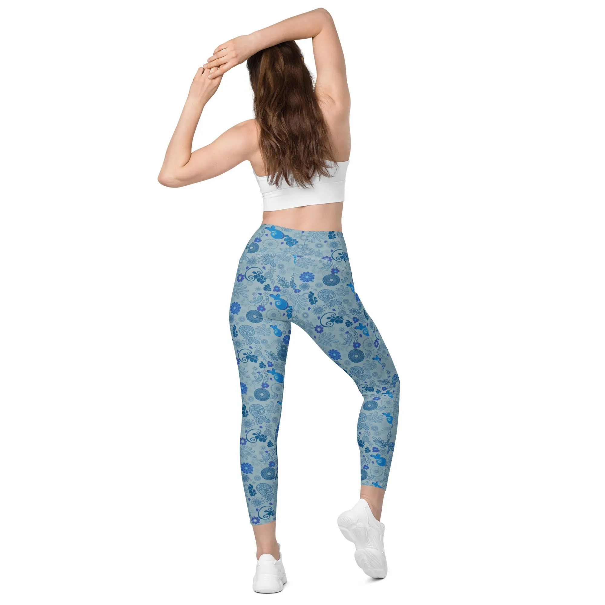 Blue Paisley Leggings with pockets