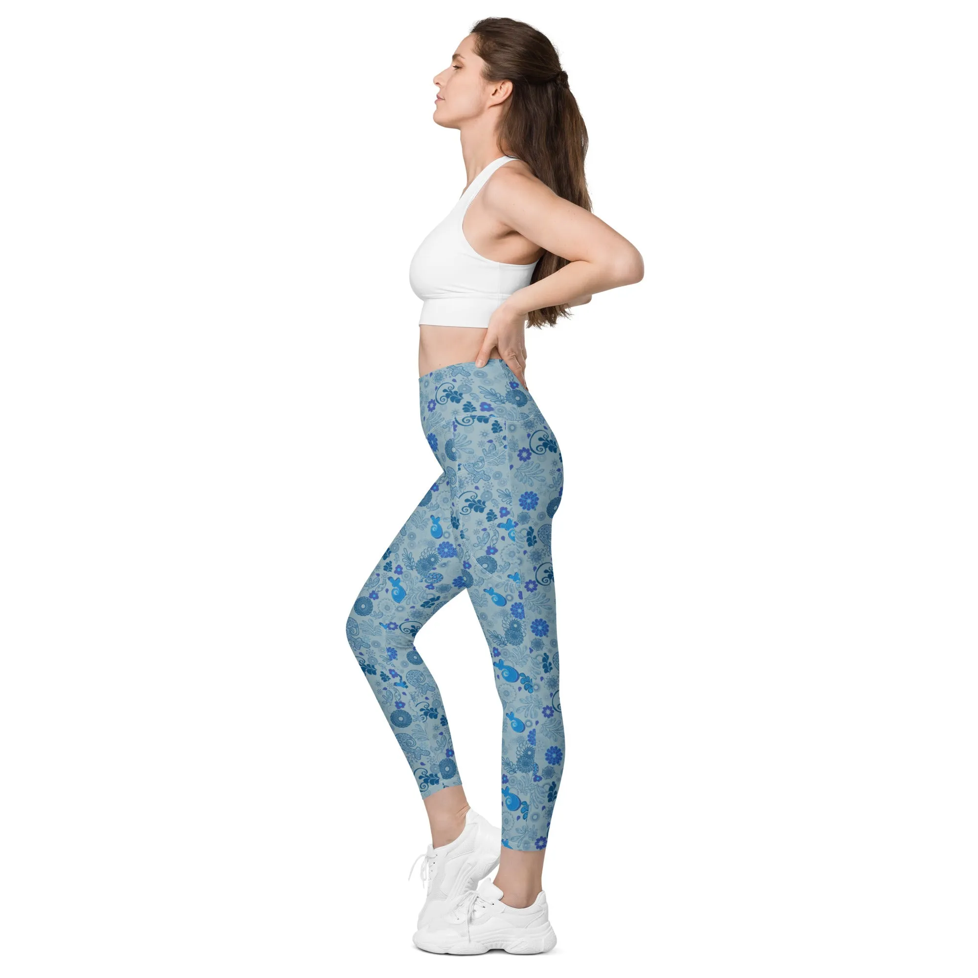 Blue Paisley Leggings with pockets