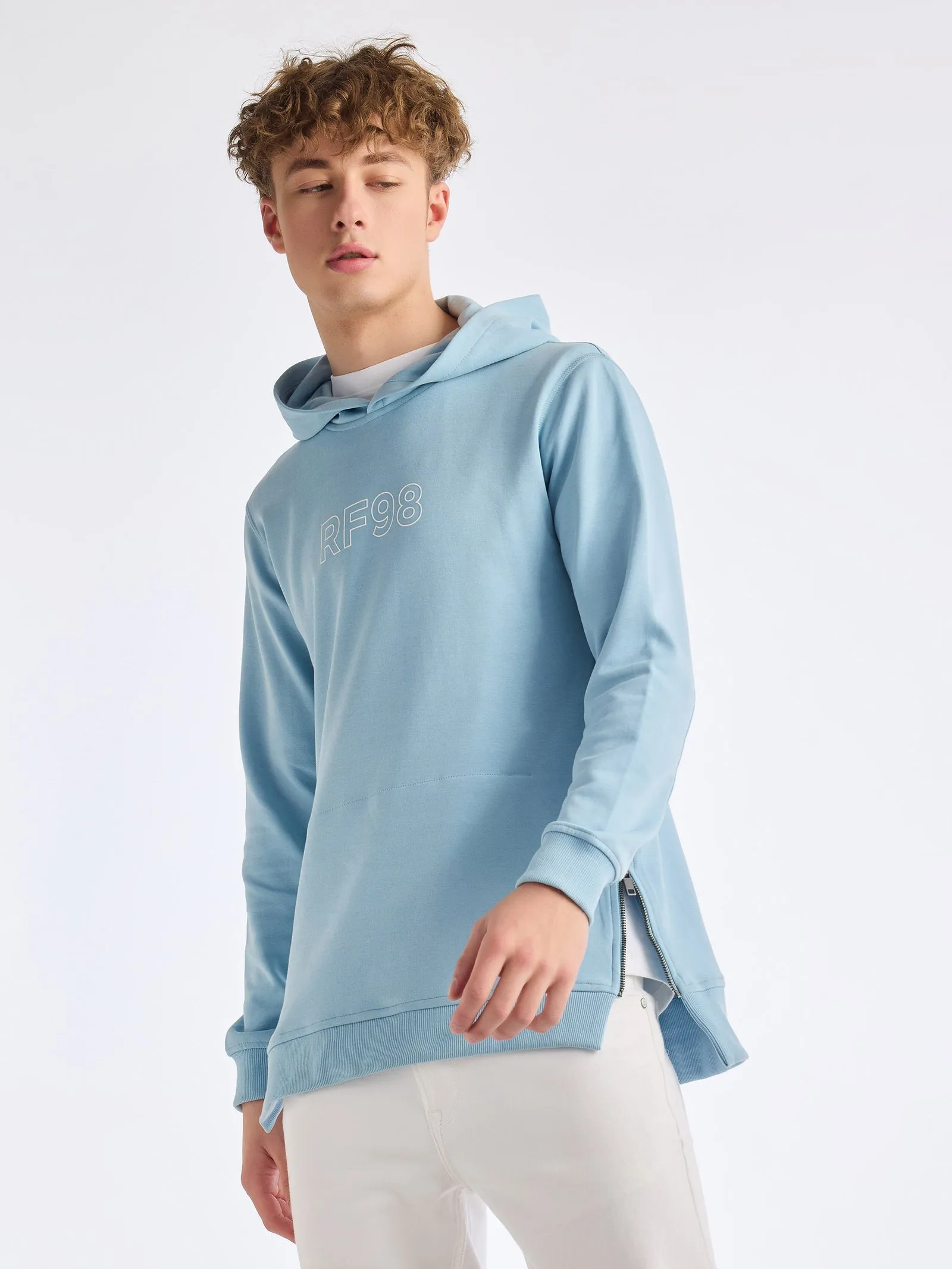 Blue Solid Hooded Sweatshirt