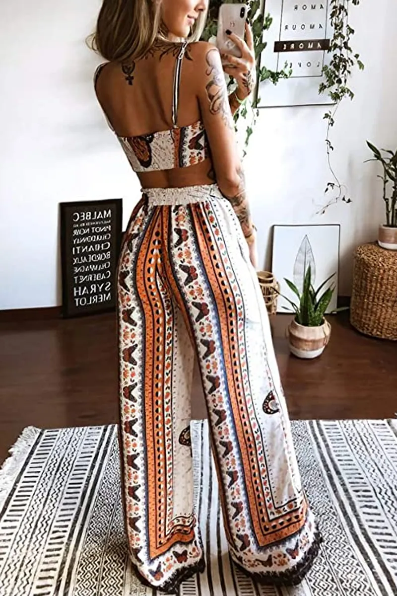 Bohemian Butterfly Print Two Piece Pants Sets