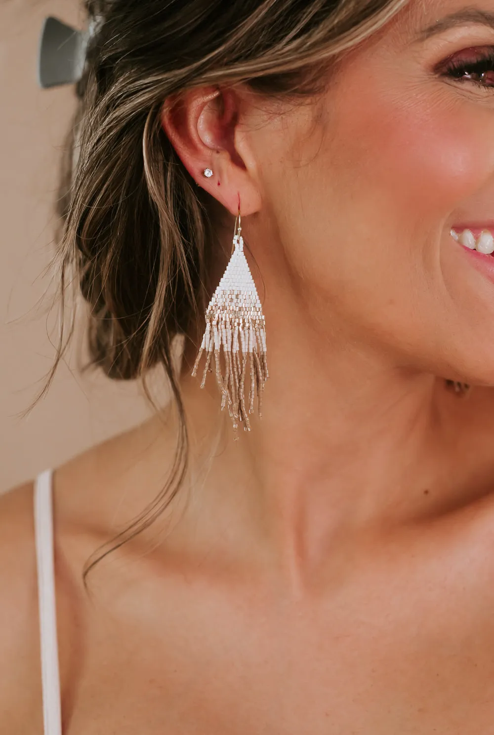 Boho Seed Beed Tassel Drop Earring, Brown