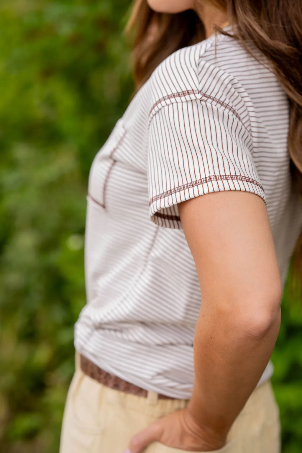 Bold Stitched Striped Pocket Tee