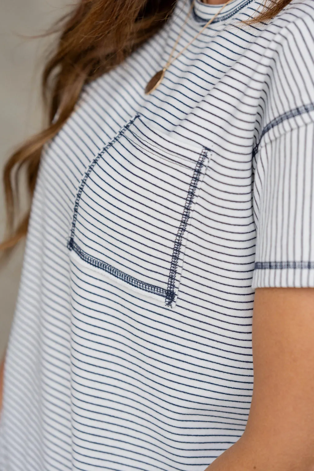 Bold Stitched Striped Pocket Tee