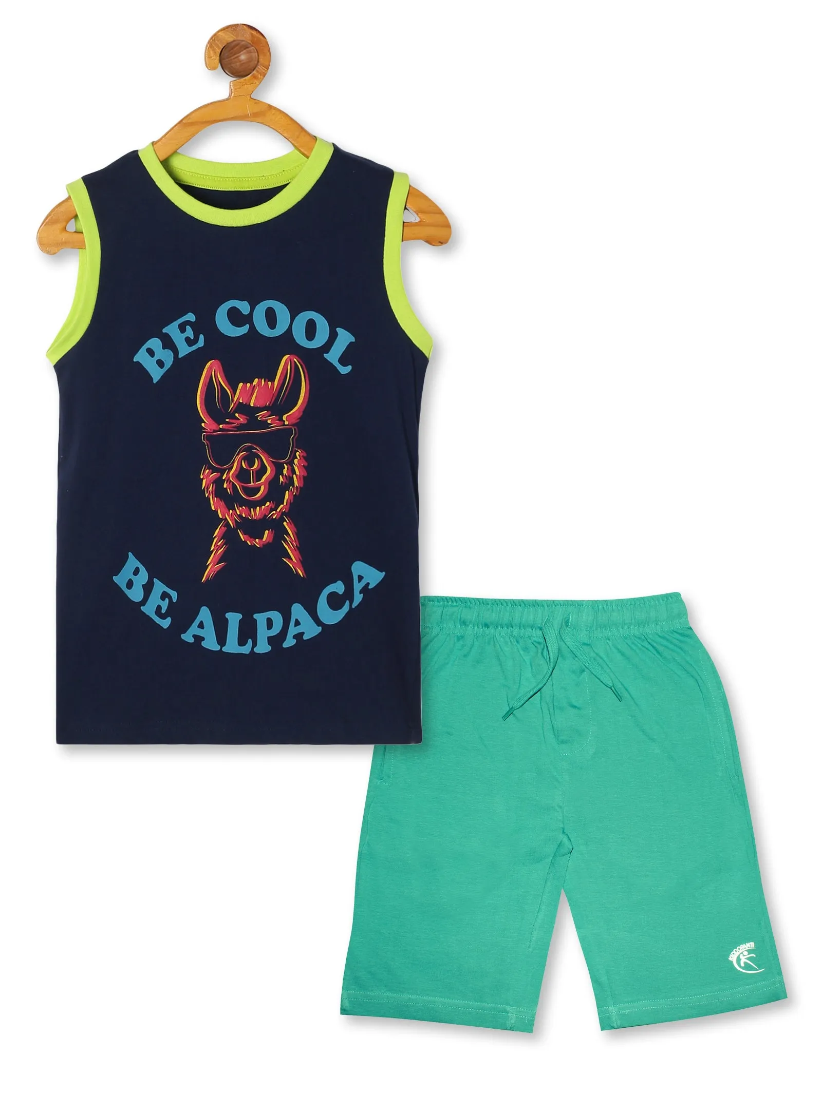 Boy's Printed Round Neck Sleeveless Tee & Knee length Basic Short Set