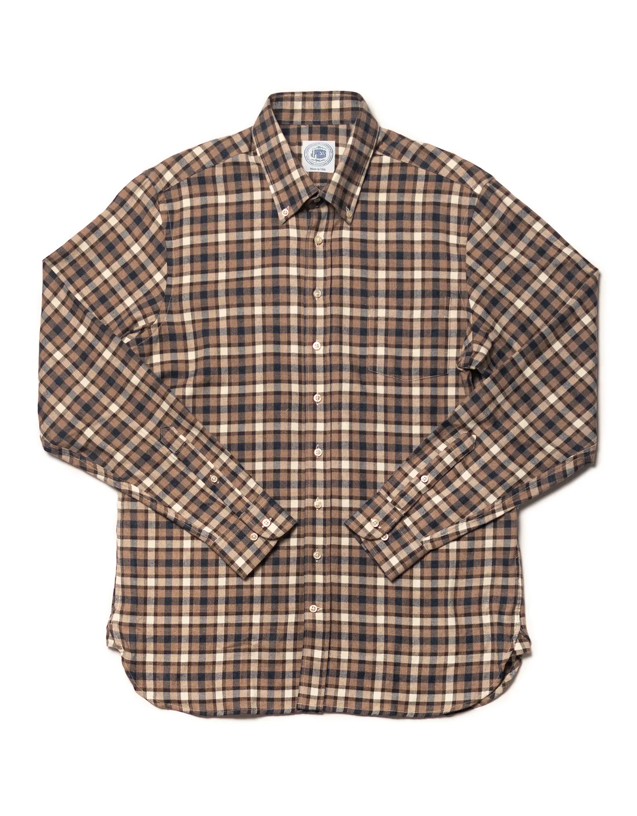 BROWN/NAVY/WHITE CHECK COTTON LONGSLEEVE SPORT SHIRT