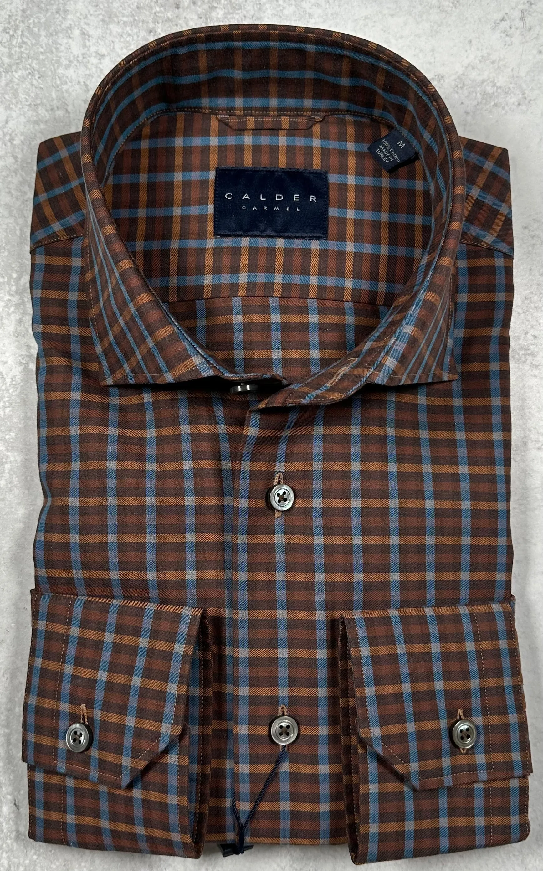 Calder Carmel Luxe Twill Satin Overcheck Sport Shirt in Ember