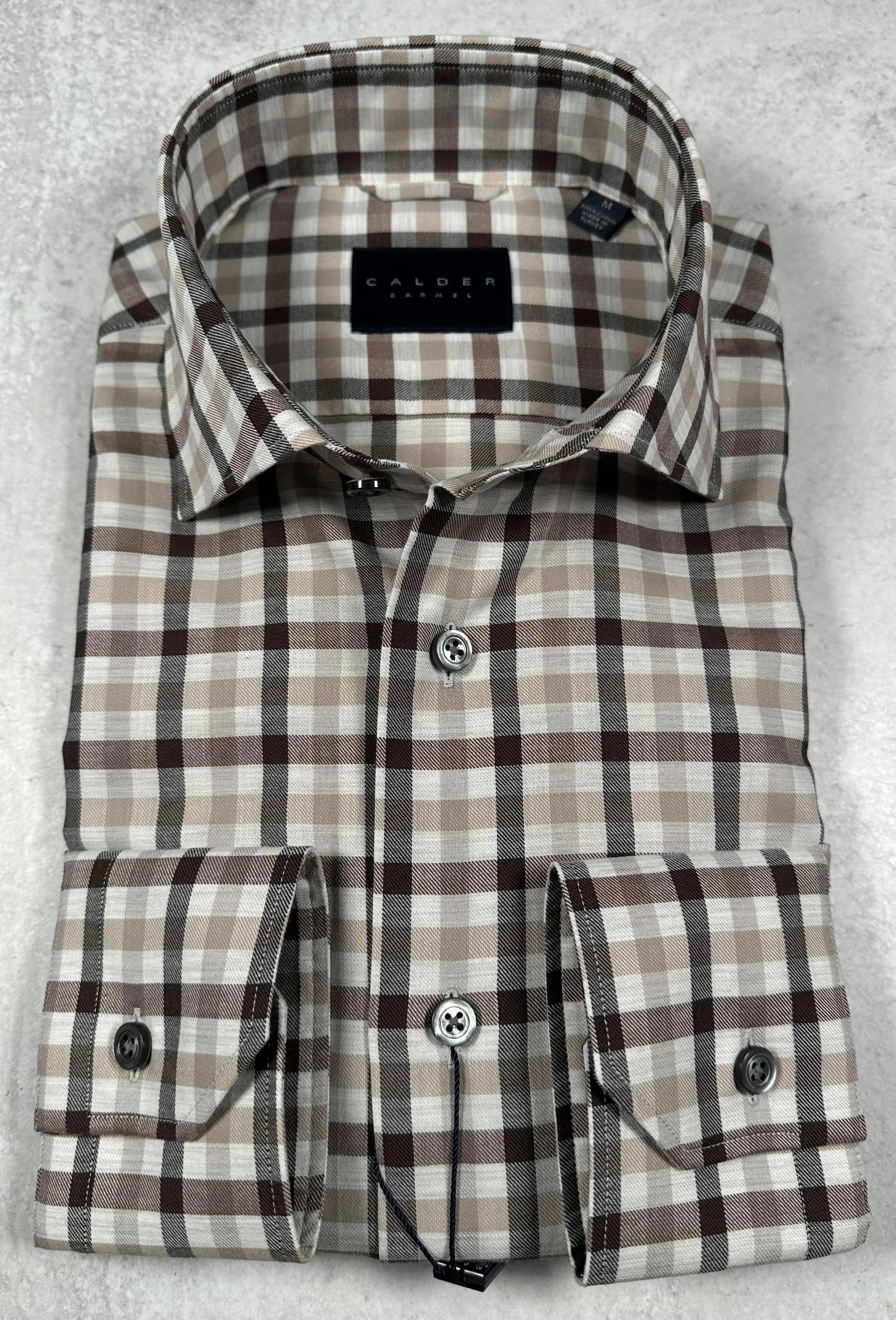 Calder Carmel Melange Twill Exploded Gingham Sport Shirt in Fog