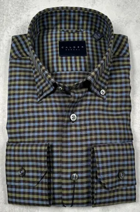 Calder Carmel Melange Twill Gingham Sport Shirt in Apple