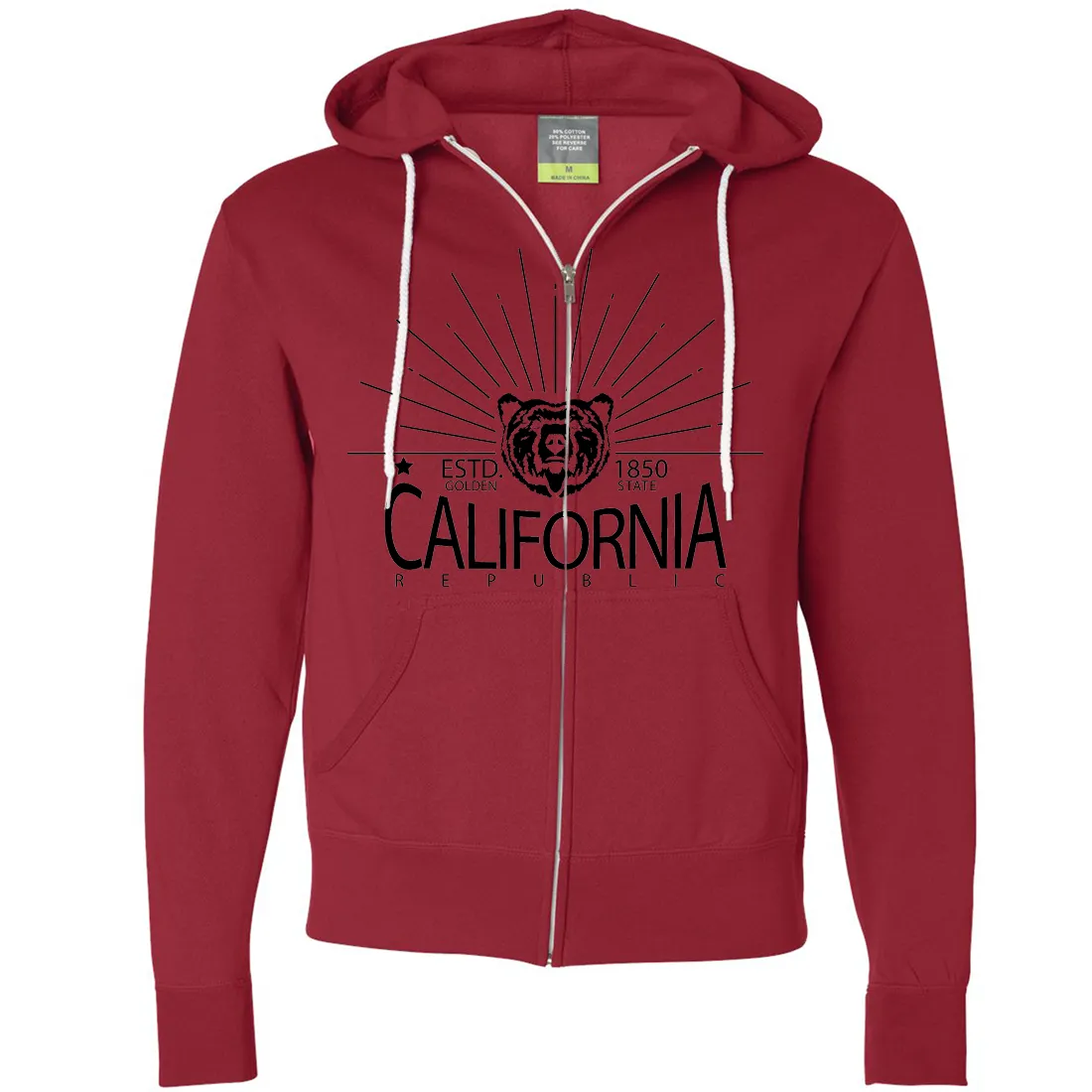 California Golden State Black Print Zip-Up Hoodie