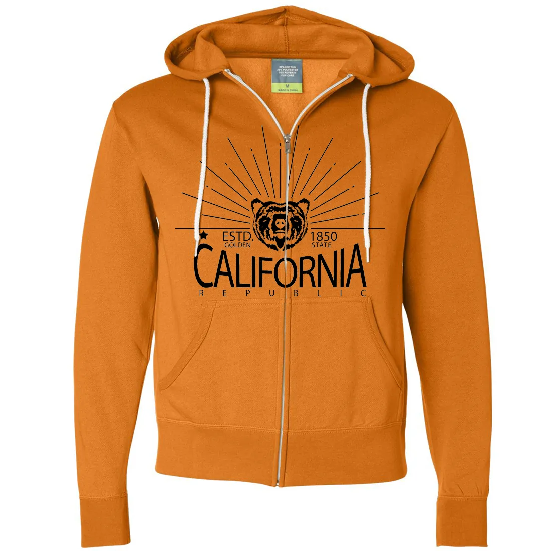 California Golden State Black Print Zip-Up Hoodie