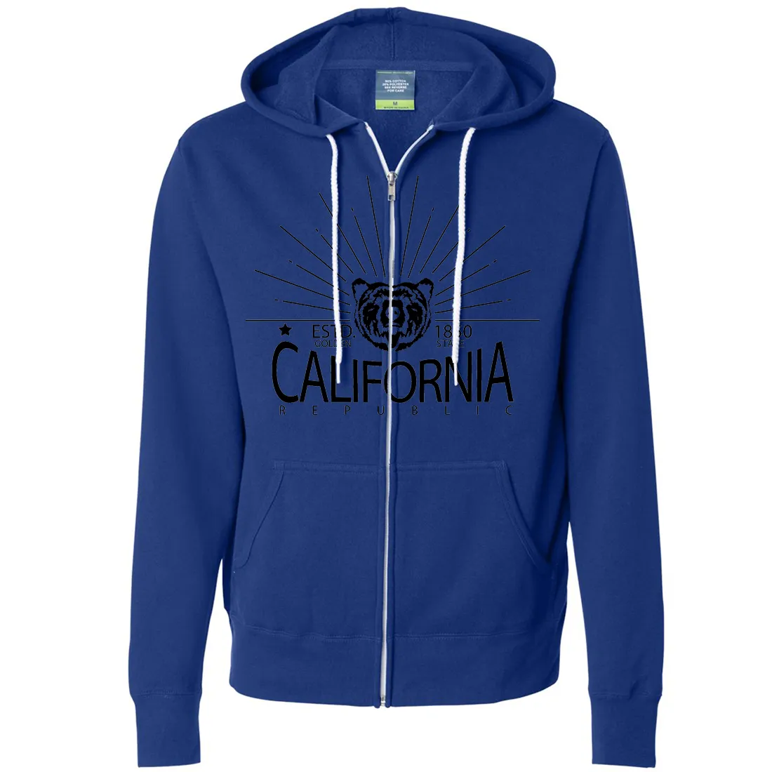 California Golden State Black Print Zip-Up Hoodie