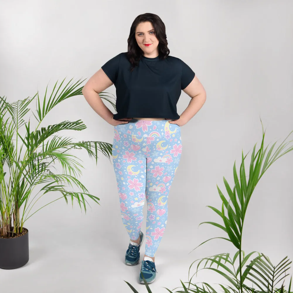 Cherry Blossom Dreams Blue Plus Size Leggings