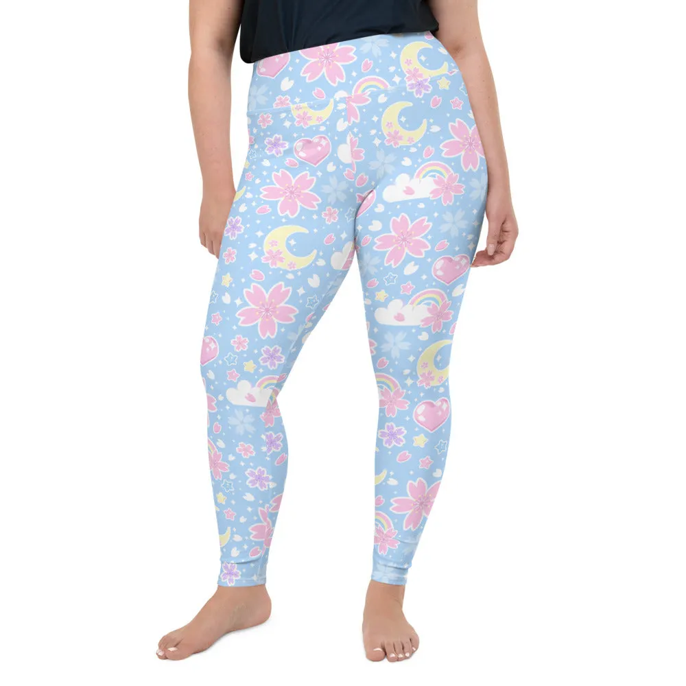 Cherry Blossom Dreams Blue Plus Size Leggings