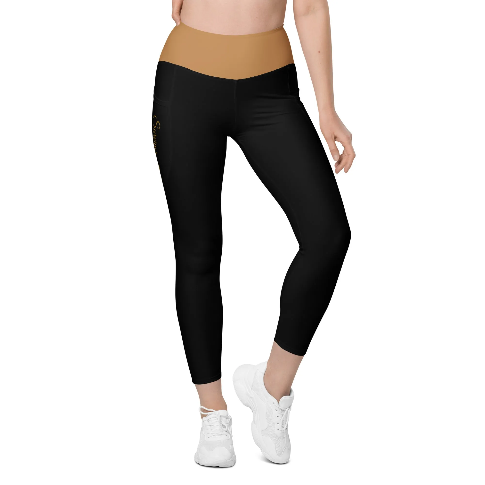 Childhood Cancer "Survivor" Leggings with Pockets (Black/Gold)(Size 2XS - 6XL)