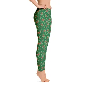 Christmas Holly Full Length Leggings (Kelly Green)