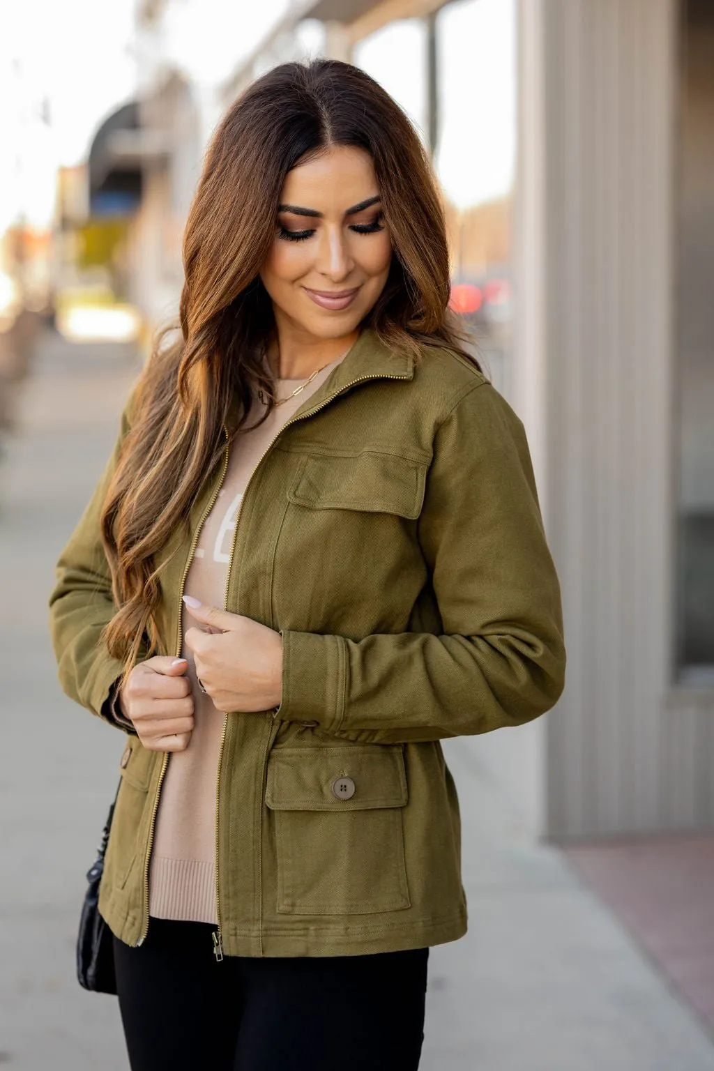 Cinched Waist Utility Jacket