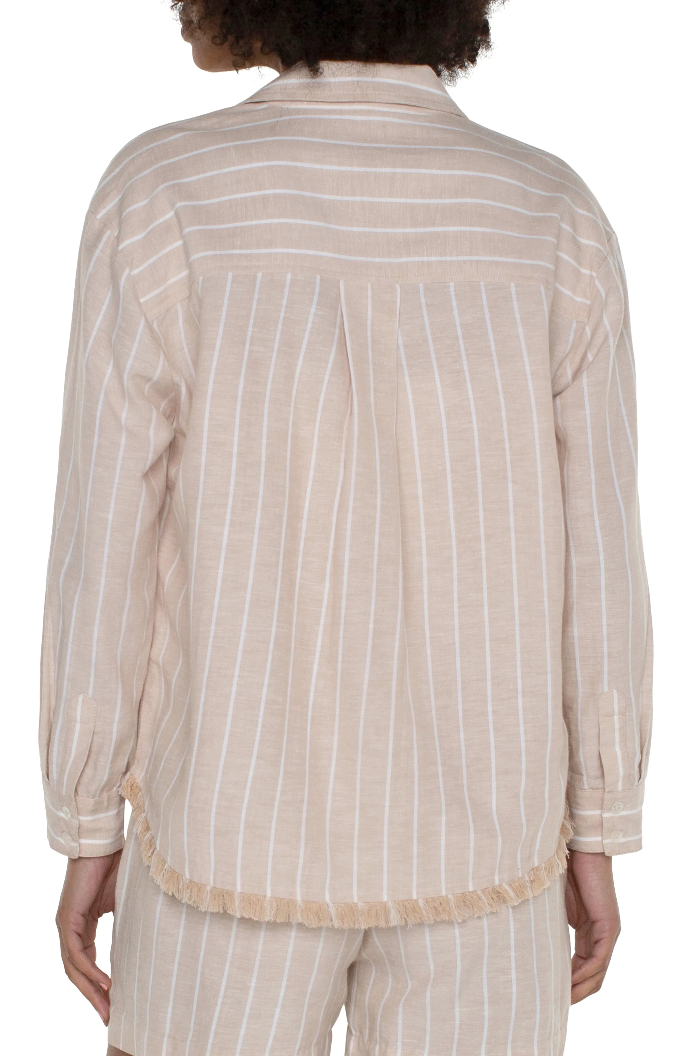 CROPPED BUTTON FRONT SHIRT WITH FRAY