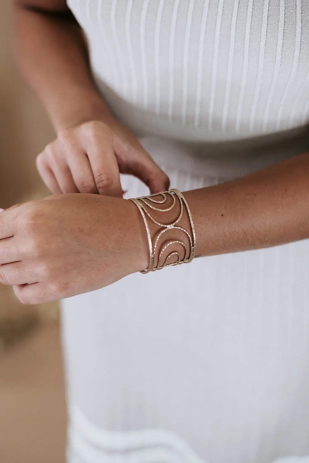 Cut Out Metal Cuff Bracelet, Gold