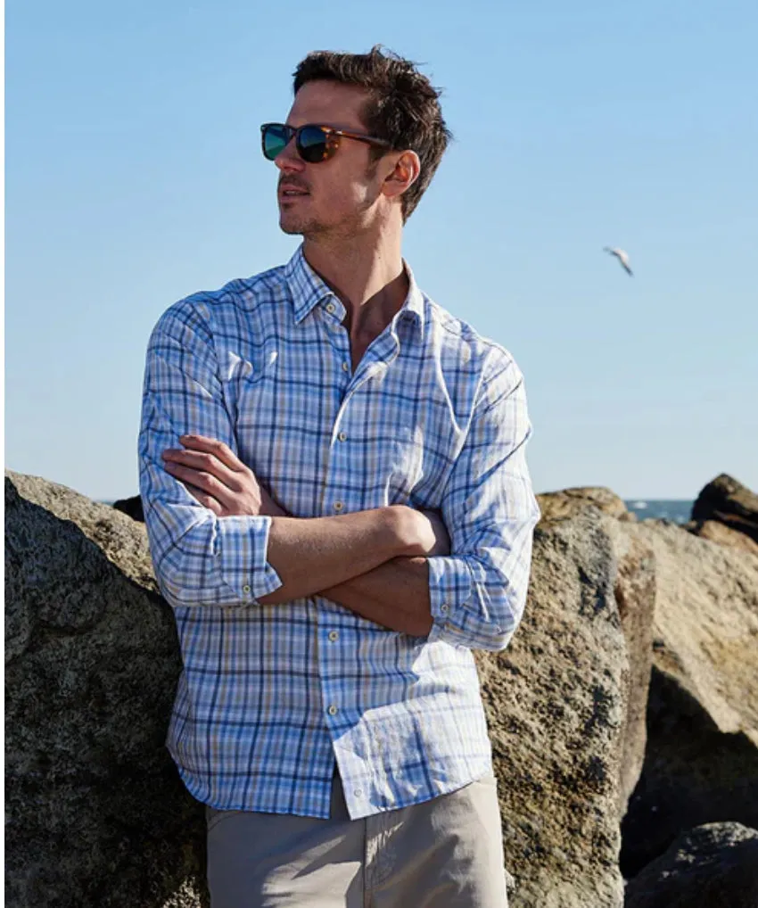 David Donahue Blue & Tan Linen Check Shirt