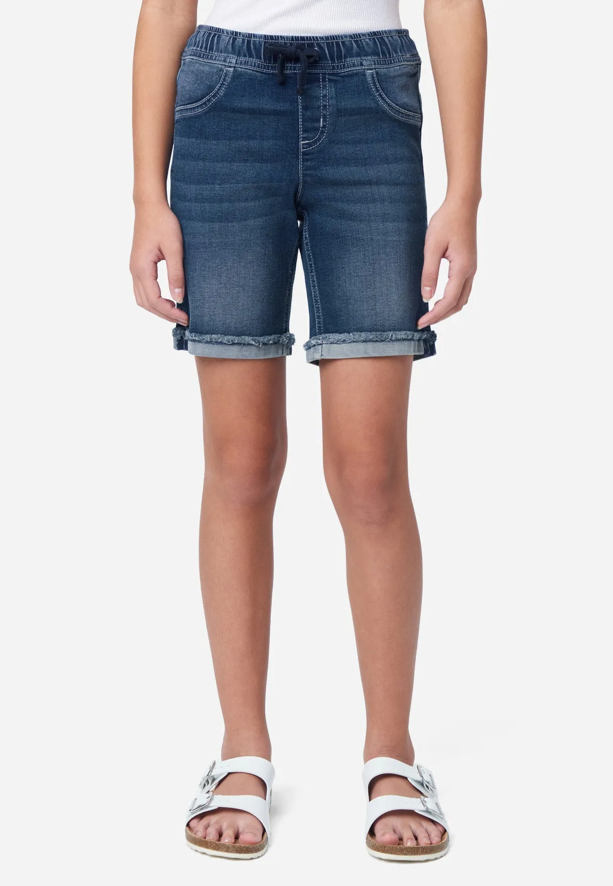 Distressed Pull-On Girlfriend Bermuda Denim Shorts